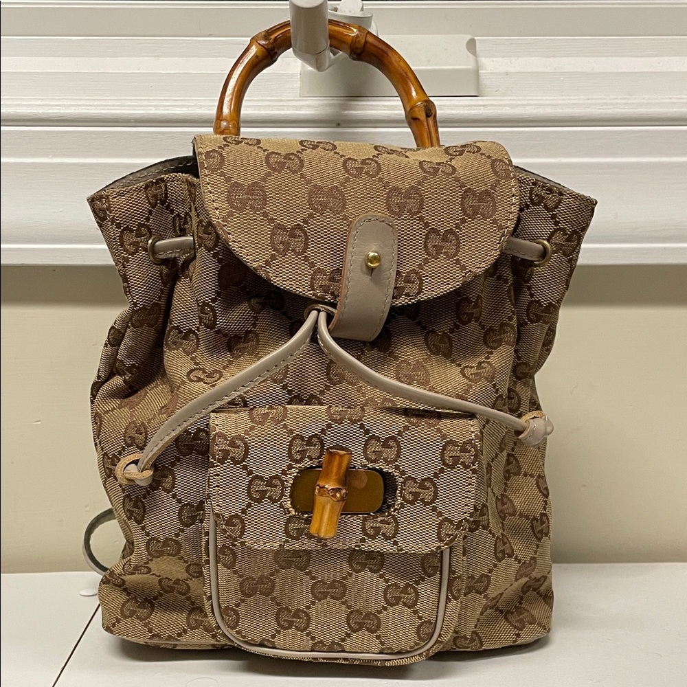 Authentic rare Gucci Tan Monogram Bamboo mini Backpack